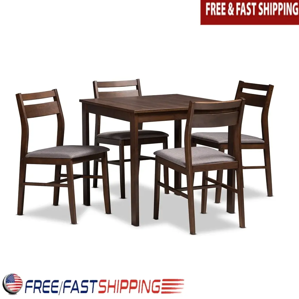 Modern 5 Piece Wood Dining Set Square Table and Upholstered Chairs Rubberwood Construction Compact Design Small Spaces Assembly