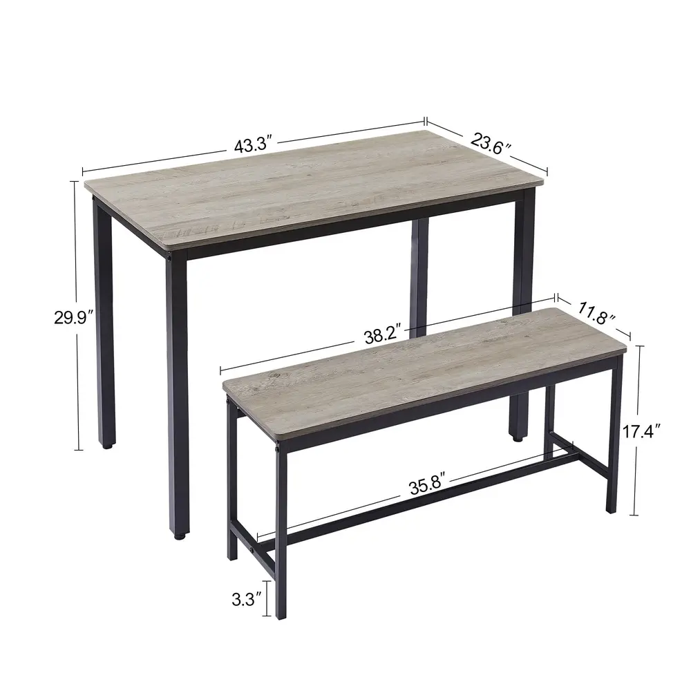 Industrial Dining Table Set with 2 Benches Kitchen Counter 4 People Easy Assembly Rustic Design Space Saving Furniture