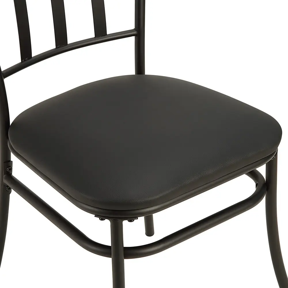 3 Piece Indoor Bistro Dining Set with Wood Table Top and Cushioned Chairs Durable Steel Frame Easy Assembly