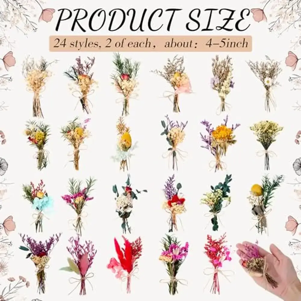 Mixed Natural Dried Flowers Bouquets Assorted Styles Crafts Vase Decoration Wedding Bouquet 48 Pcs