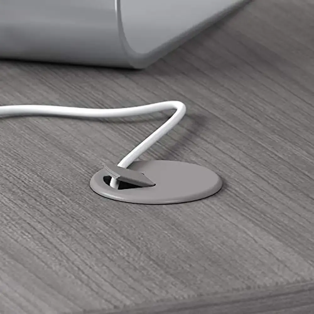 Efficient Platinum Gray L Shaped Desk with Cable Management Home Office