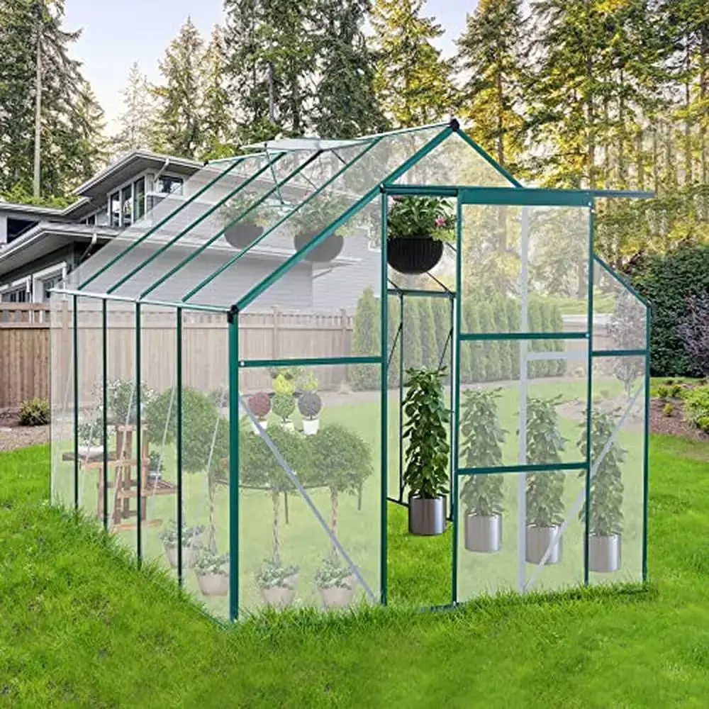 Adjustable Vent Window Walk-in Greenhouse with Sliding Door Premium Aluminum Frame Rain Gutters Drainage Window Vents Fresh Air