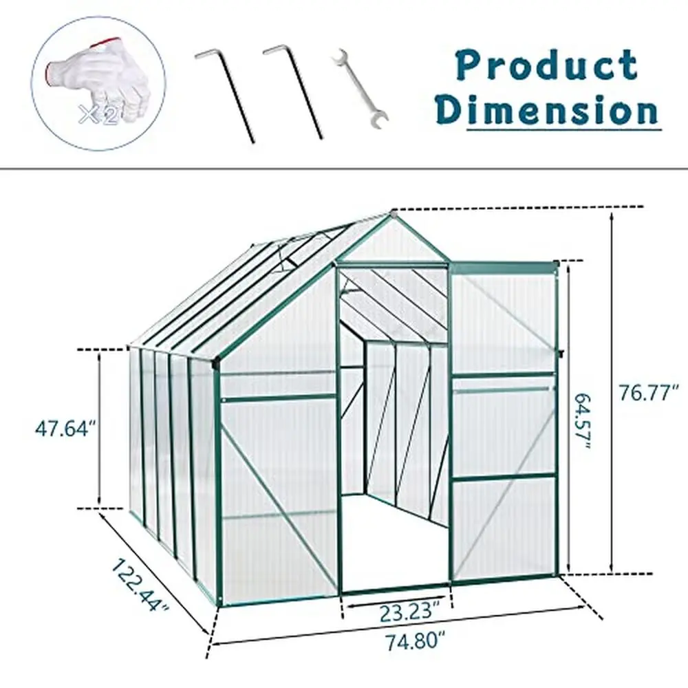 Adjustable Vent Window Walk-in Greenhouse with Sliding Door Premium Aluminum Frame Rain Gutters Drainage Window Vents Fresh Air