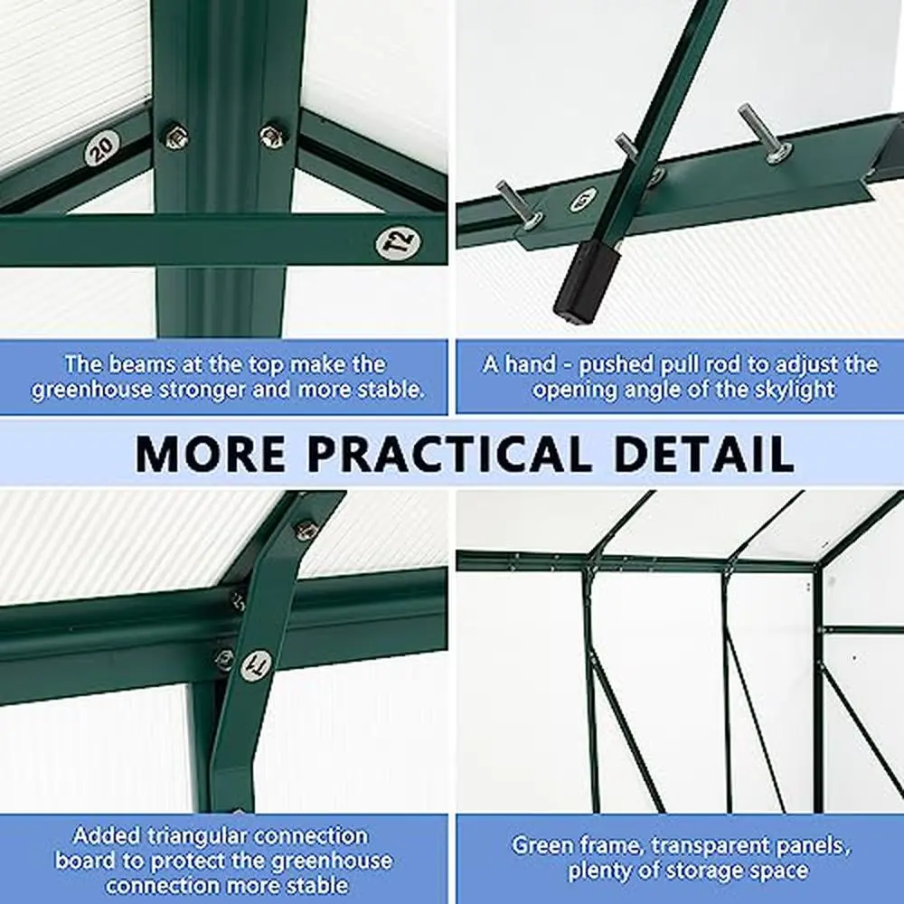 Adjustable Vent Window Walk-in Greenhouse with Sliding Door Premium Aluminum Frame Rain Gutters Drainage Window Vents Fresh Air