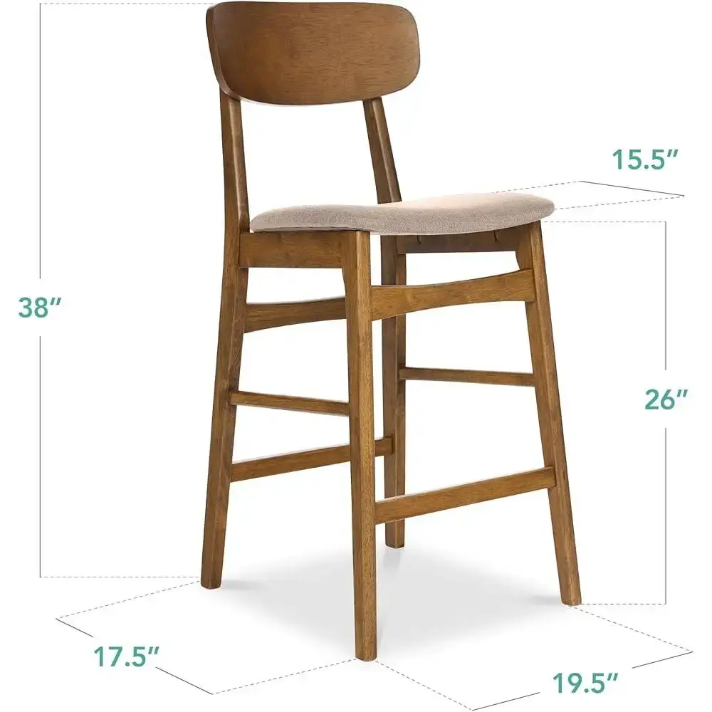 Modern Bar Stool Set of 2 Armless Upholstered Cushioned Seat Wooden Counter Height Stools with Curved Backrest and Footrest