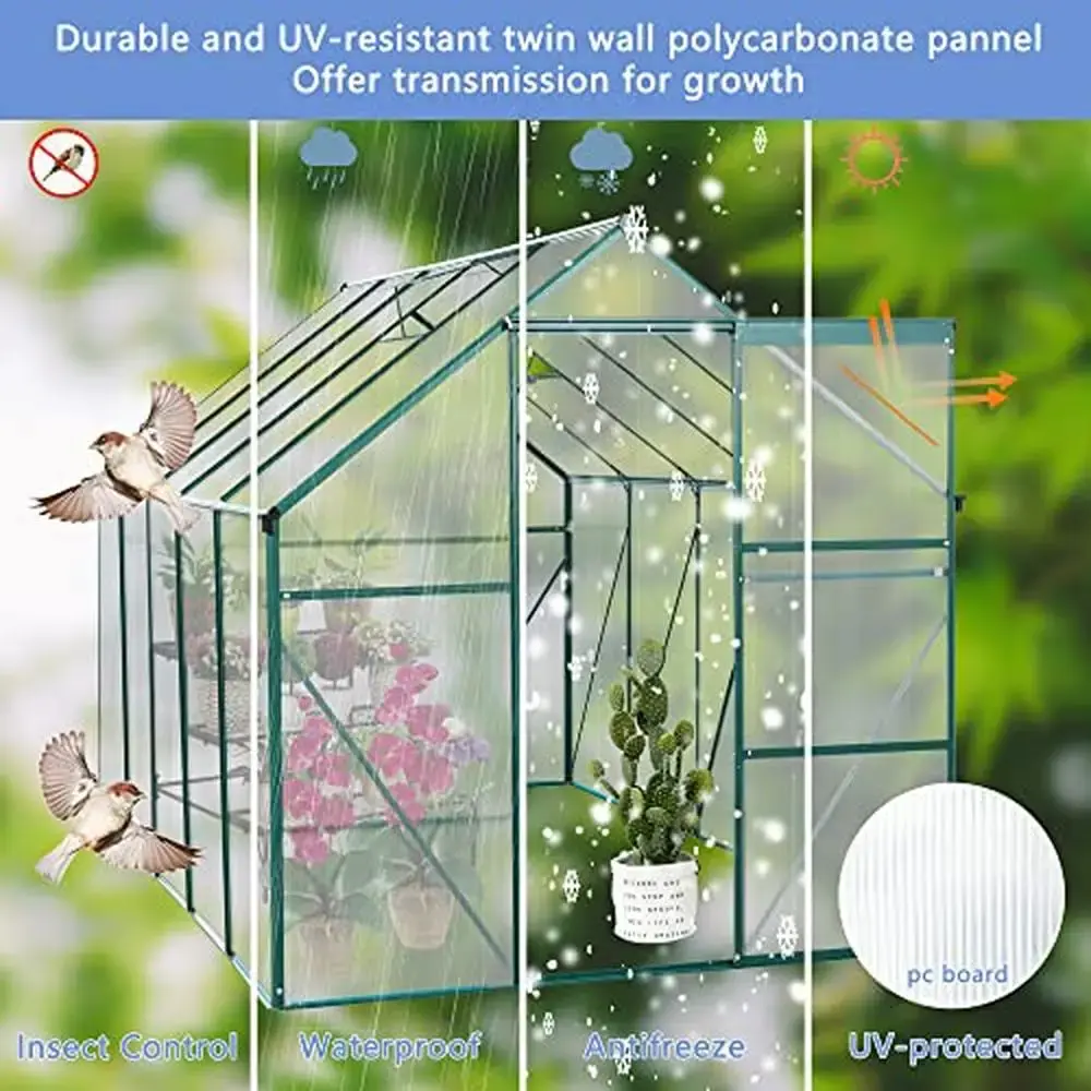 Adjustable Vent Window Walk-in Greenhouse with Sliding Door Premium Aluminum Frame Rain Gutters Drainage Window Vents Fresh Air