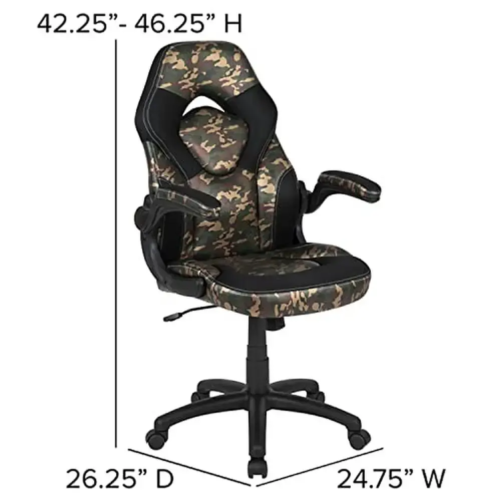 Gaming Desk and Chair Set with Cup Holder Headphone Hook Camo Mesh and Monitor Stand Ergonomic High Back Flip-up Arms Black