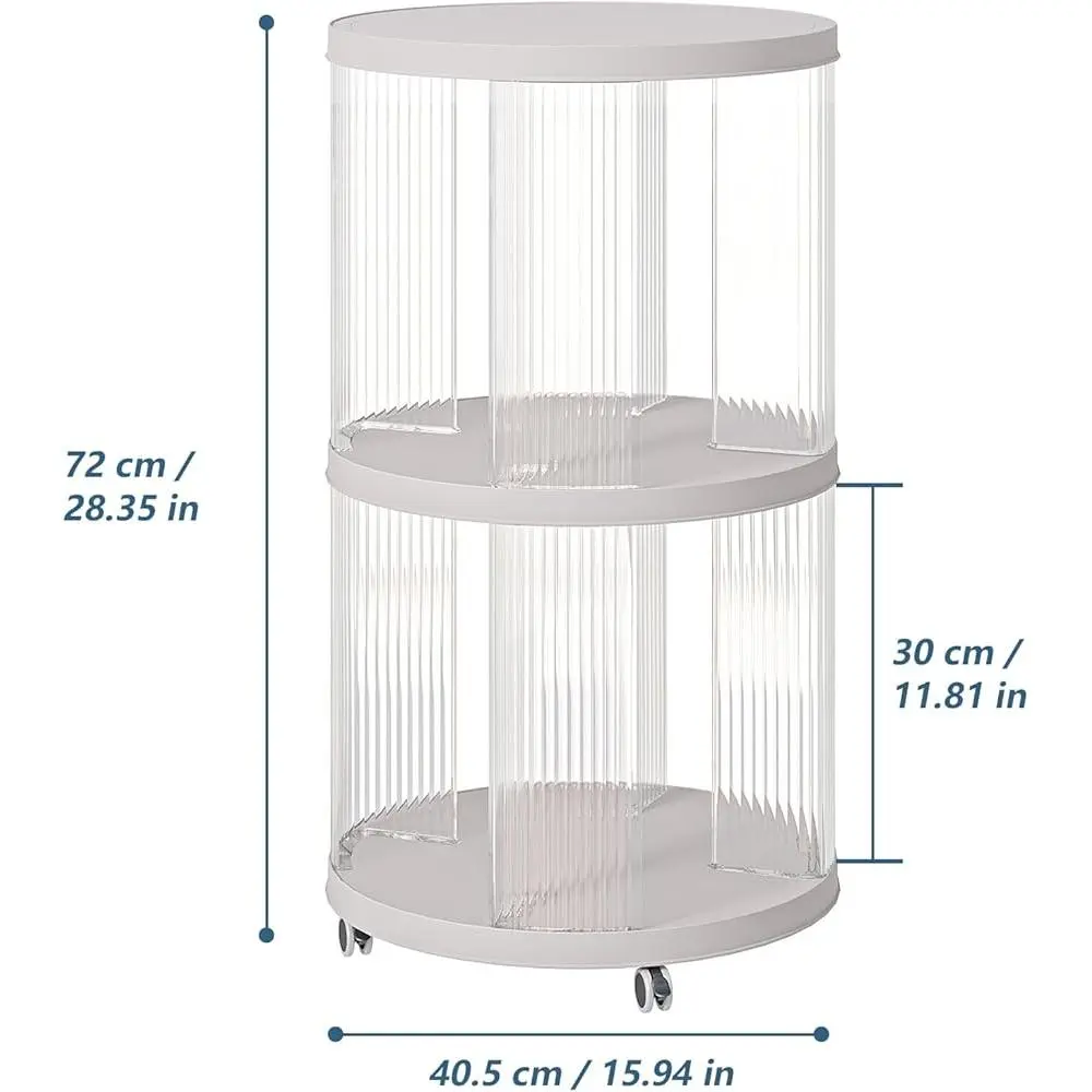 360° Rotating Bookshelf Tower Spinning Bookcase 2 Tiers Moveable Storage Shelf Bedrooms Living Rooms Office Display