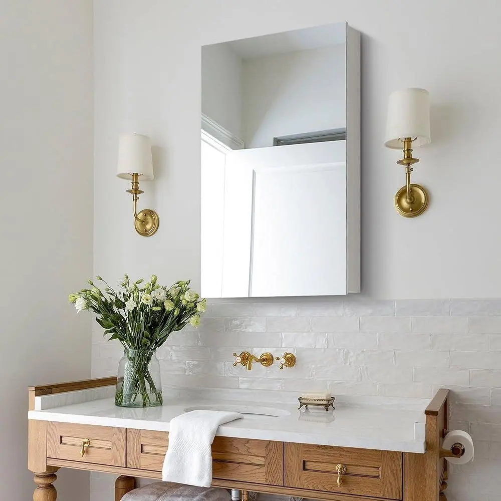 Bathroom Wall Cabinet Single Door Mirror Storage Recessed Surface Mount Eco-Friendly Engineered Wood Waterproof Stylish Design