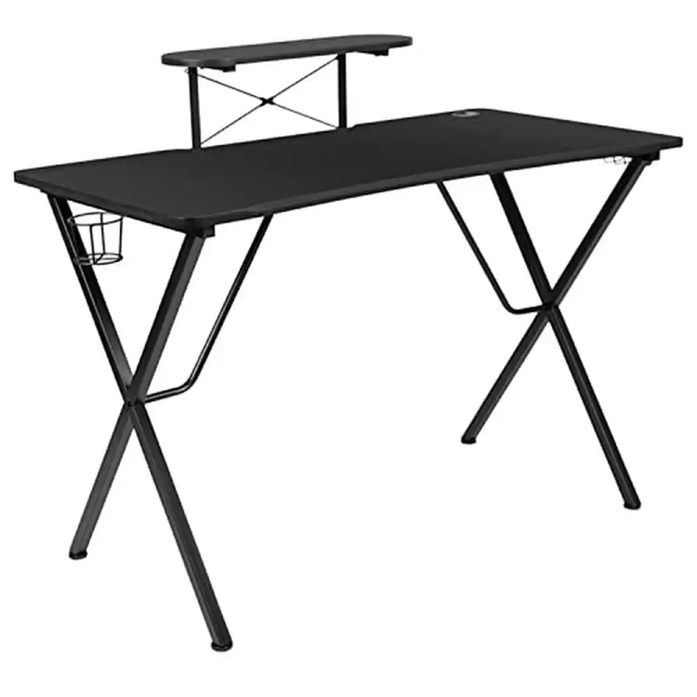 Gaming Desk and Chair Set with Cup Holder Headphone Hook Camo Mesh and Monitor Stand Ergonomic High Back Flip-up Arms Black