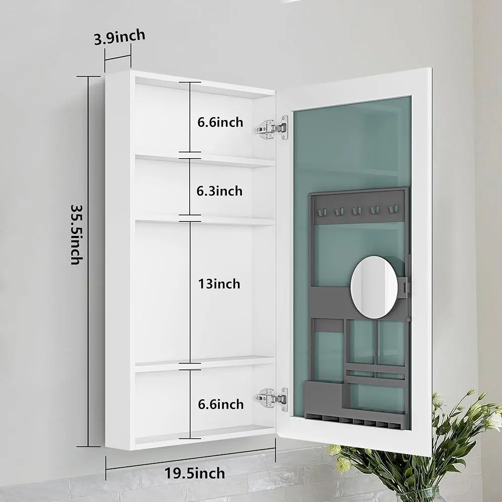 Bathroom Wall Cabinet Single Door Mirror Storage Recessed Surface Mount Eco-Friendly Engineered Wood Waterproof Stylish Design