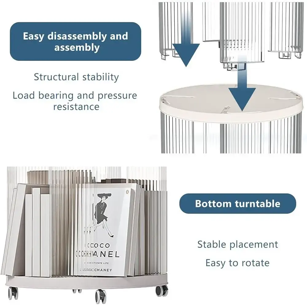 360° Rotating Bookshelf Tower Spinning Bookcase 2 Tiers Moveable Storage Shelf Bedrooms Living Rooms Office Display