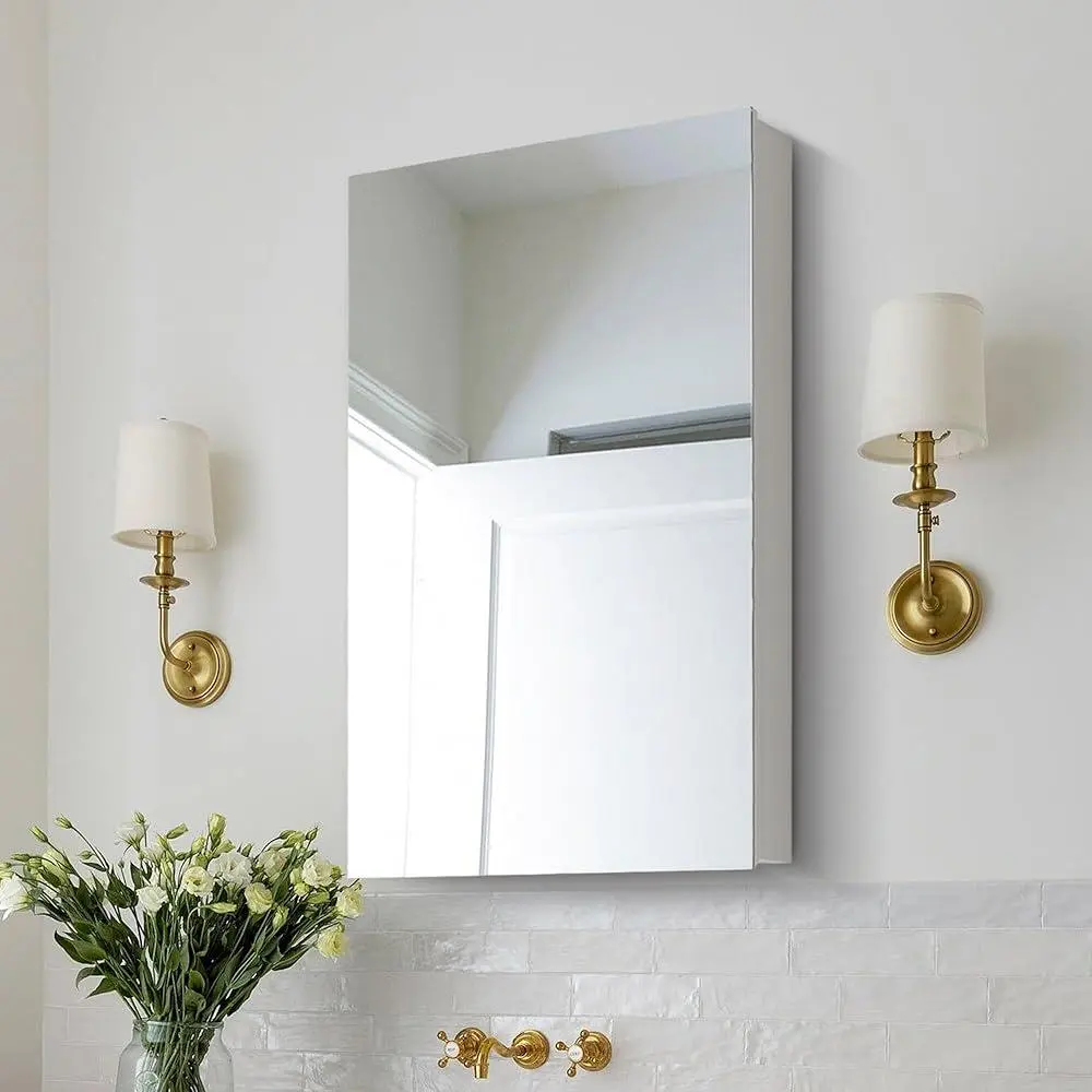 Bathroom Wall Cabinet Single Door Mirror Storage Recessed Surface Mount Eco-Friendly Engineered Wood Waterproof Stylish Design