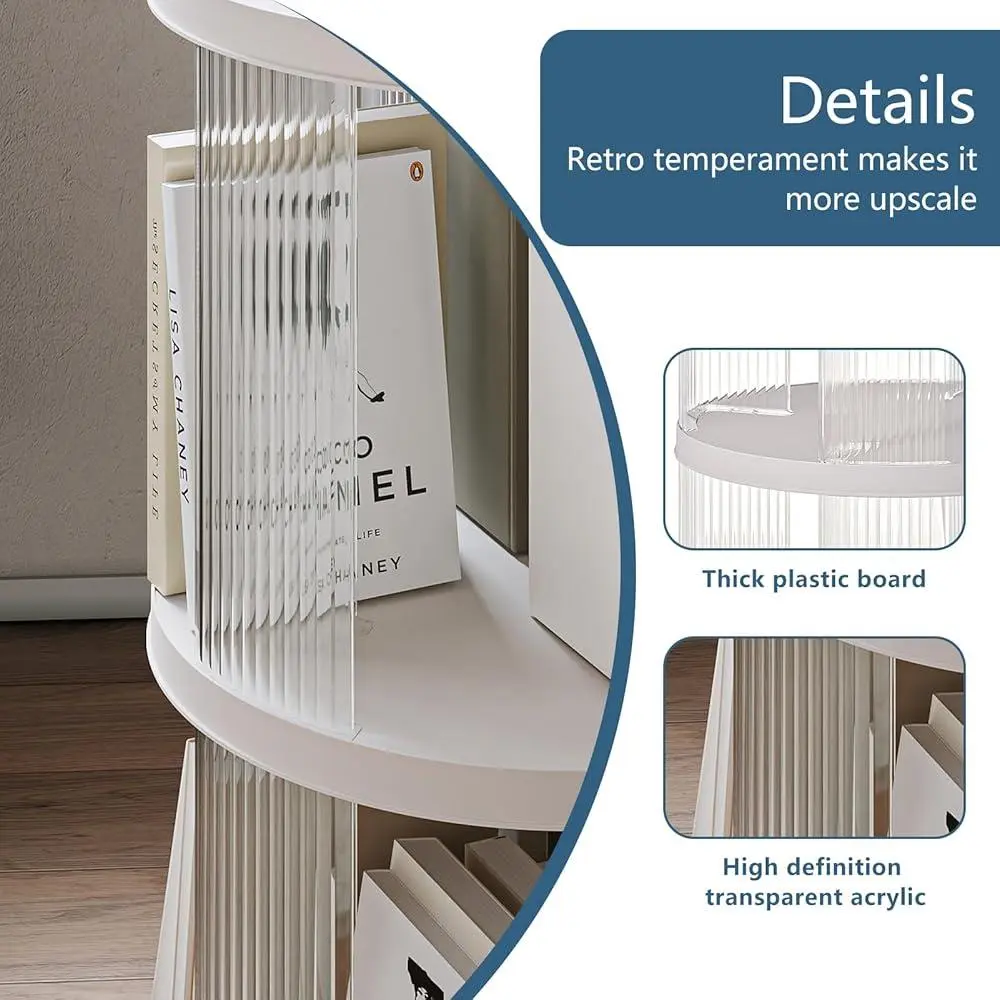 360° Rotating Bookshelf Tower Spinning Bookcase 2 Tiers Moveable Storage Shelf Bedrooms Living Rooms Office Display