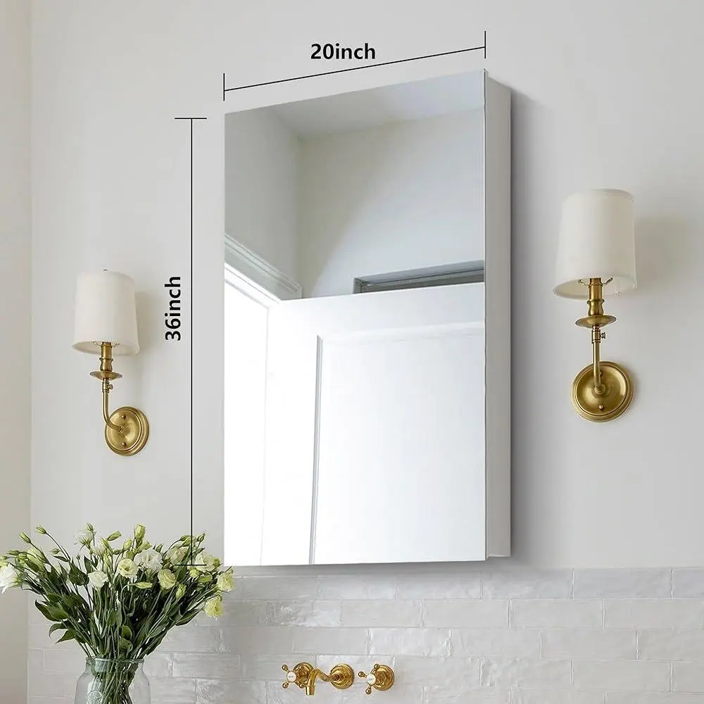 Bathroom Wall Cabinet Single Door Mirror Storage Recessed Surface Mount Eco-Friendly Engineered Wood Waterproof Stylish Design