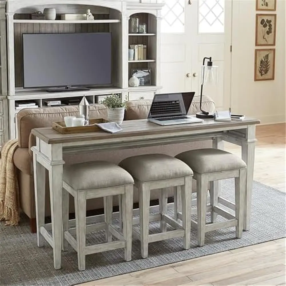 Heartland Upholstered Console Stool Set 2-Piece Square to Round Legs Weight Limit 250 Seat Height 26" Distressed Finish Assembly