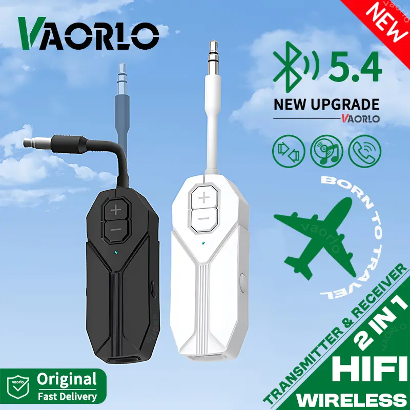 2 In 1 Bluetooth 5.4 Audio Receiver Transmitter Hifi Stereo Wireless Adapter 3.5MM AUX With Mic For Airplane TV PC Car Speaker