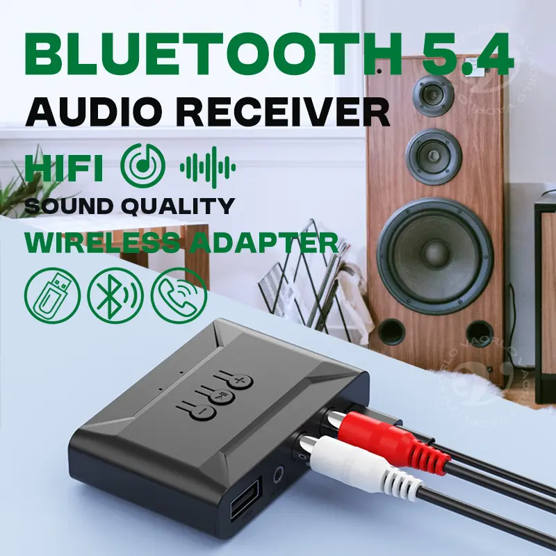 NEW USB Bluetooth 5.4 Audio Receiver Adapter Wireless Stereo Music 3.5mm AUX R/L RCA With Mic Support U-Disk For Car Speaker Amp