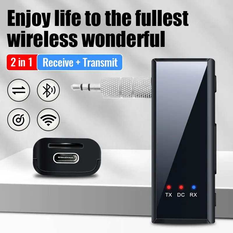 Bluetooth 5.4 Audio Transmitter Receiver 3.5MM AUX HIFI Wireless Adapter With MIC Support TF Card Play For Car Airplane TV PC