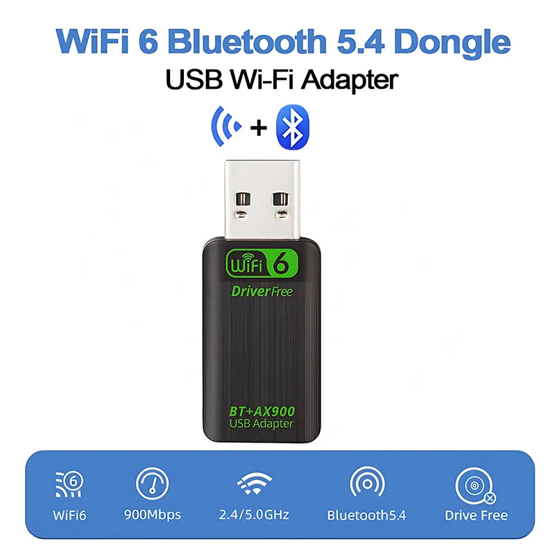 AX900 WIFI6 USB Adapter 2 IN 1 Bluetooth 5.4 Dual Band 2.4G&5G 900Mbps WiFi 802.11AX Wireless Card Receiver Dongle For WIN 10/11