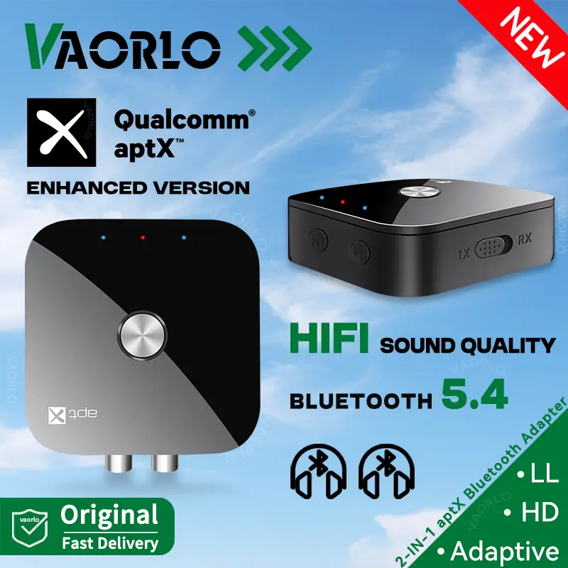 Bluetooth 5.4 Audio Transmitter Receiver aptX-Adaptive/HD/LL 3.5MM AUX RCA 2 in 1 Multipoint Wireless Adapter Hifi Stereo Music