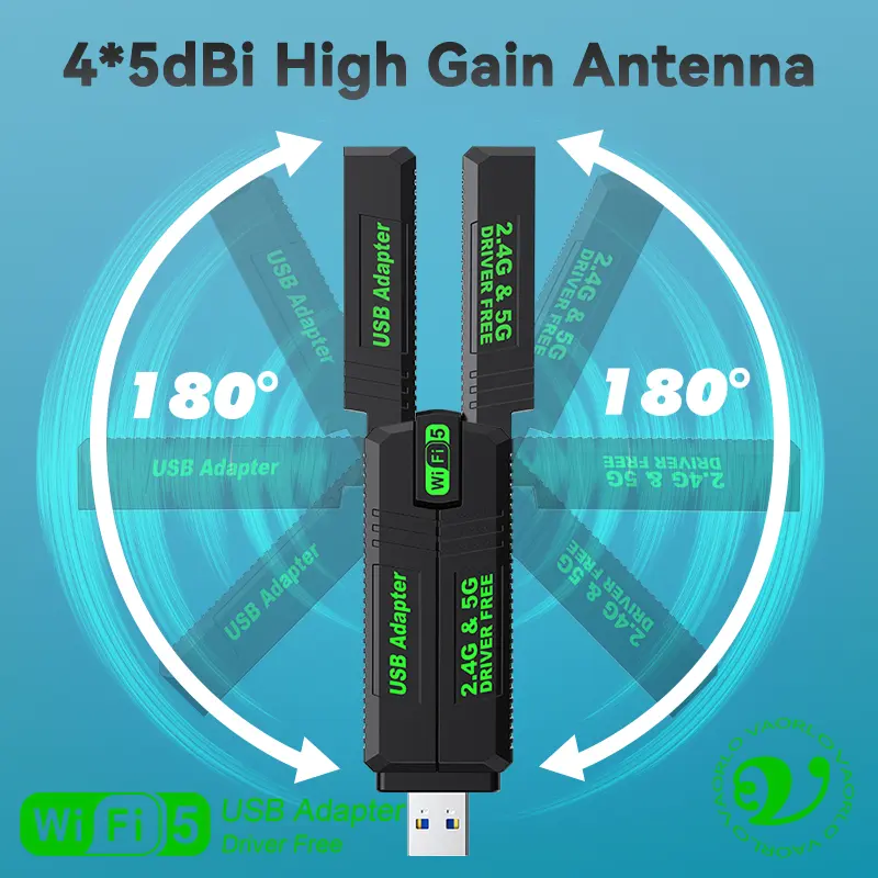 1300Mbps WiFi USB Adapter Dual Band 2.4G&5Ghz Wi-Fi Dongle 4-Antennas USB3.0 High-Speed 802.11AC Wireless Receiver For PC/Laptop