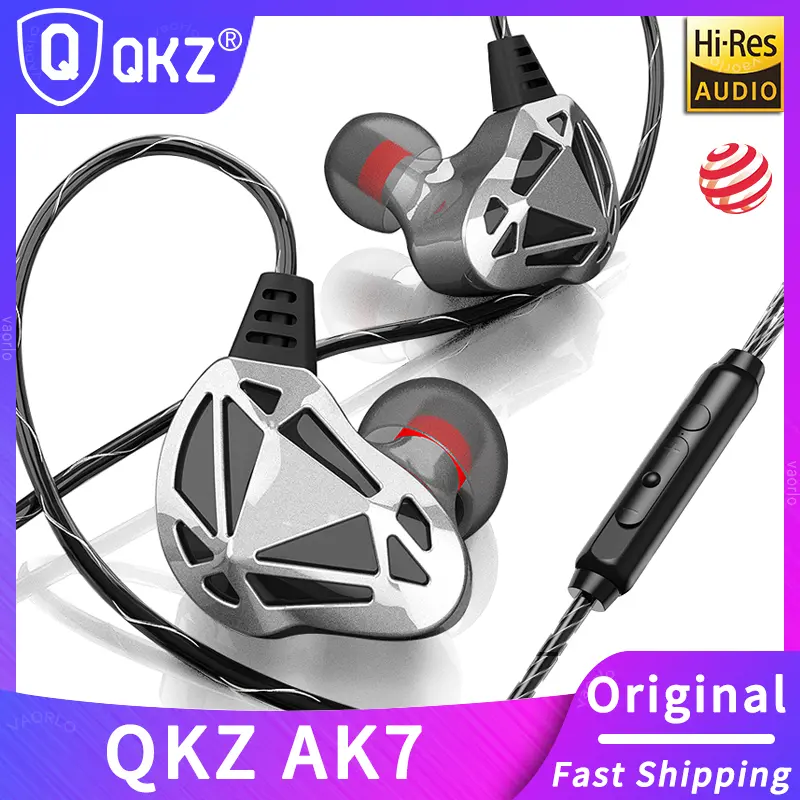 QKZ AK7 Copper Driver Wired Earphones HiFi Bass Stereo Super Clear Gaming Headset Music Sport 3.5mm AUX In Ear Earbuds With MIC