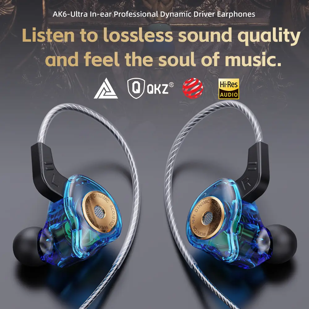 QKZ AK6-Ultra Wired Earphones 3.5mm AUX In-Ear Headset With MIC Dynamic HIFI Sound Earbuds Sports Game Music For Phone Tablet PC