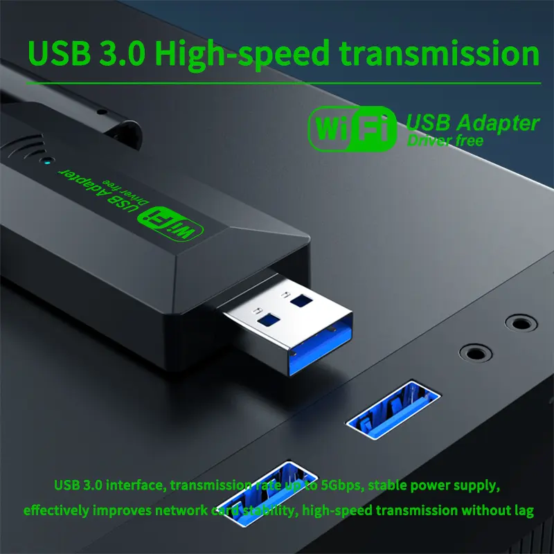 VAORLO 1200Mbps WiFi USB Adapter WiFi5 Dual Band 2.4G+5.8Ghz 4 Antenna Dongle USB3.0 High-Speed Wireless Card Receiver PC/Laptop
