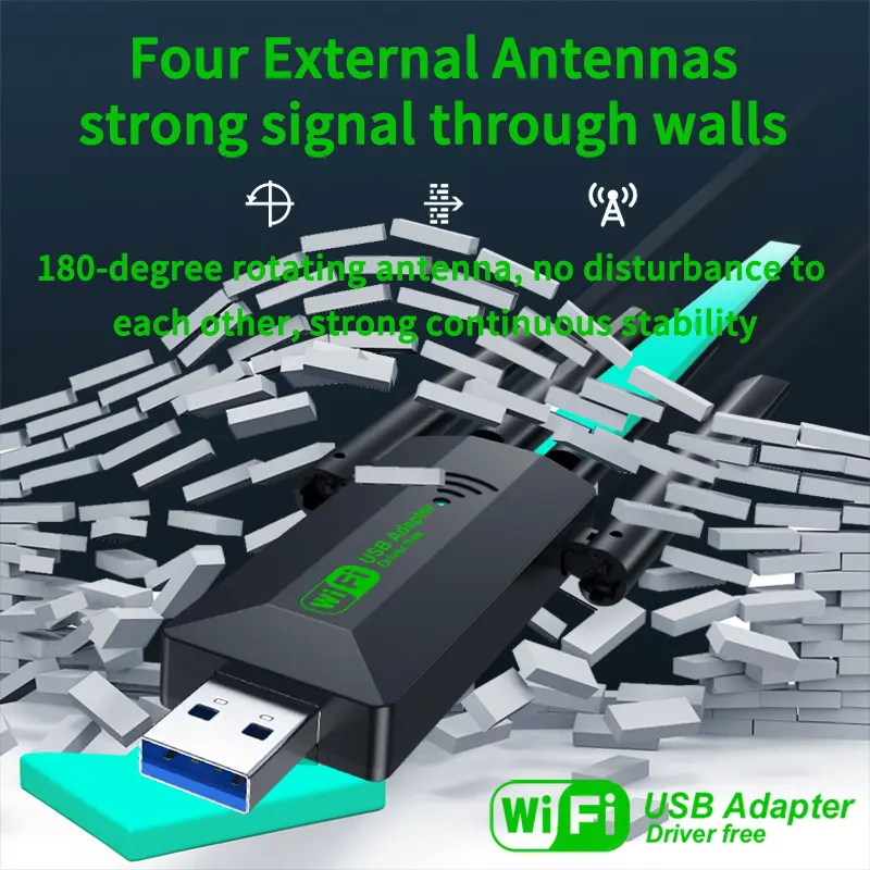 VAORLO 1200Mbps WiFi USB Adapter WiFi5 Dual Band 2.4G+5.8Ghz 4 Antenna Dongle USB3.0 High-Speed Wireless Card Receiver PC/Laptop