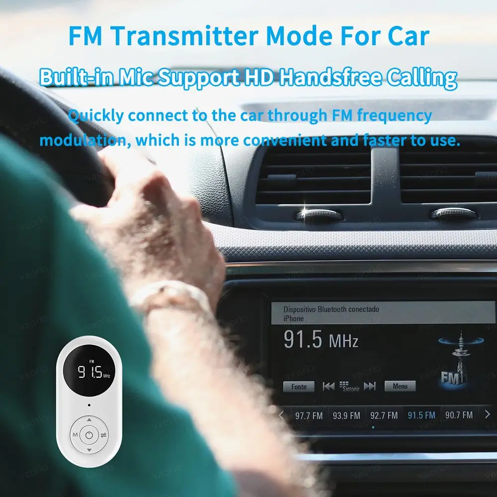 3 in 1 Bluetooth 5.3 Audio Receiver Transmitter 3.5MM AUX FM Transmitter Wireless Audio Adapter With Mic For Car TV PC Speaker