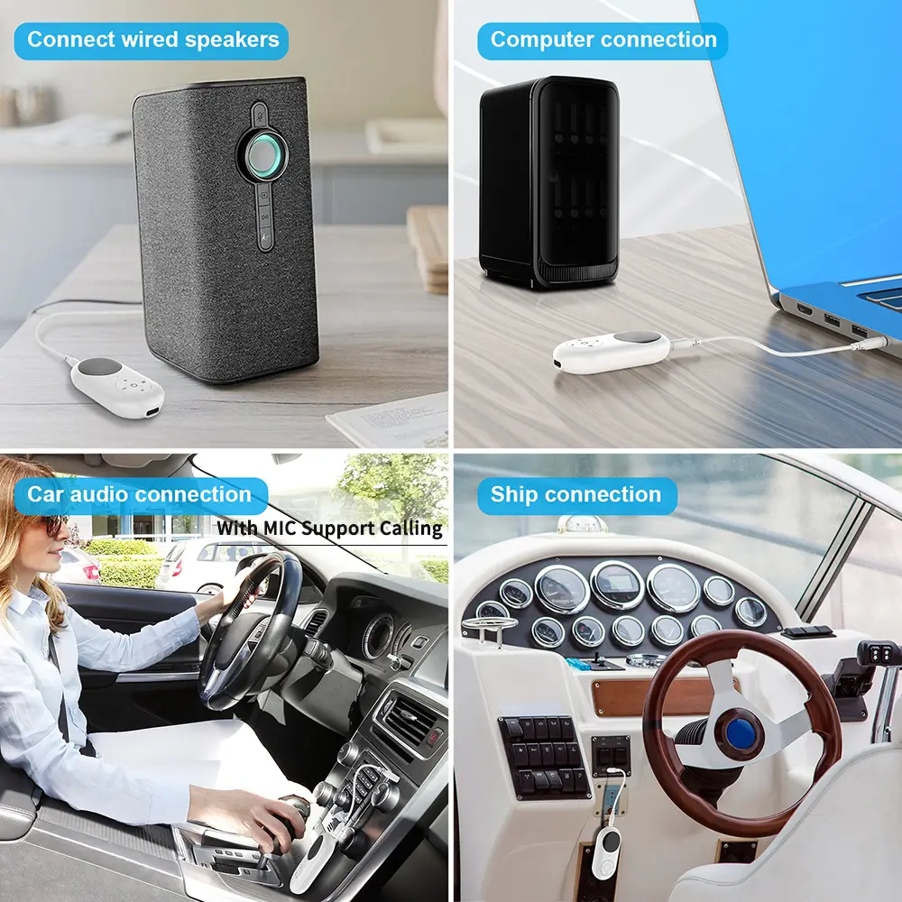 3 in 1 Bluetooth 5.3 Audio Receiver Transmitter 3.5MM AUX FM Transmitter Wireless Audio Adapter With Mic For Car TV PC Speaker