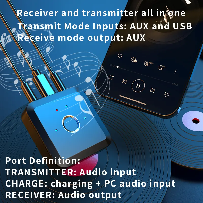 aptX Adaptive/LL/HD 2-in-1 Bluetooth Audio Transmitter Receiver 24Bit 96Khz 3.5MM AUX HIFI Music Wireless Adapter For TV PC Car