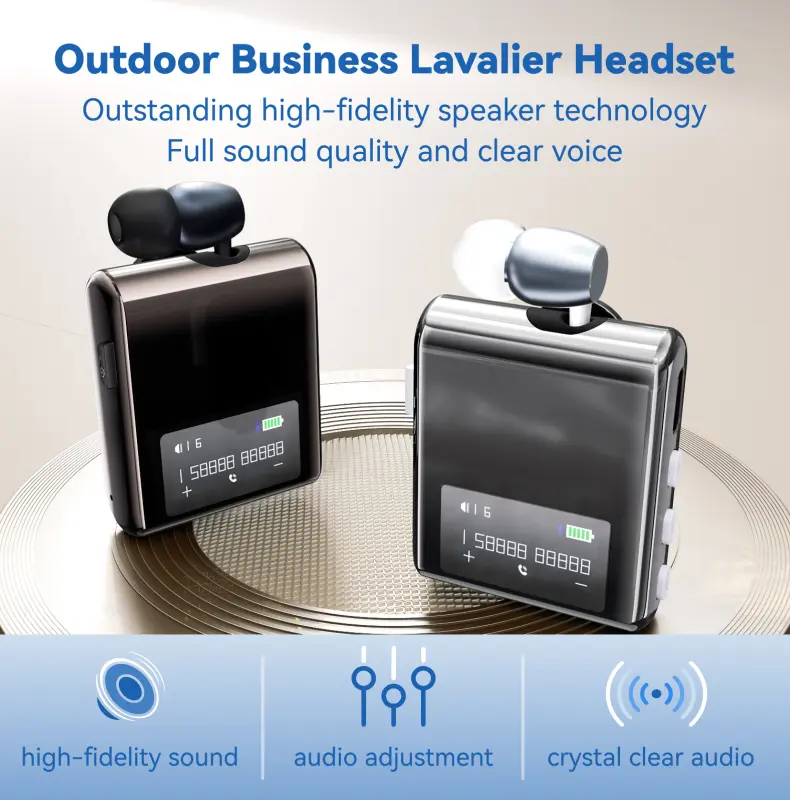 K75/K89 Lavalier Business Bluetooth 5.4 Wireless Headset Talk/Music 20H LCD Digital Display Earphone With Mic Noice Cancelling
