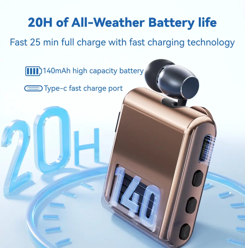 K75/K89 Lavalier Business Bluetooth 5.4 Wireless Headset Talk/Music 20H LCD Digital Display Earphone With Mic Noice Cancelling
