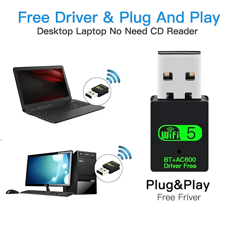 2-In-1 USB WiFi Bluetooth Wireless Adapter 600Mbps 2.4G+5GHz Wi-Fi Dongle AC600 High-Speed Network Card Receiver For PC Laptop