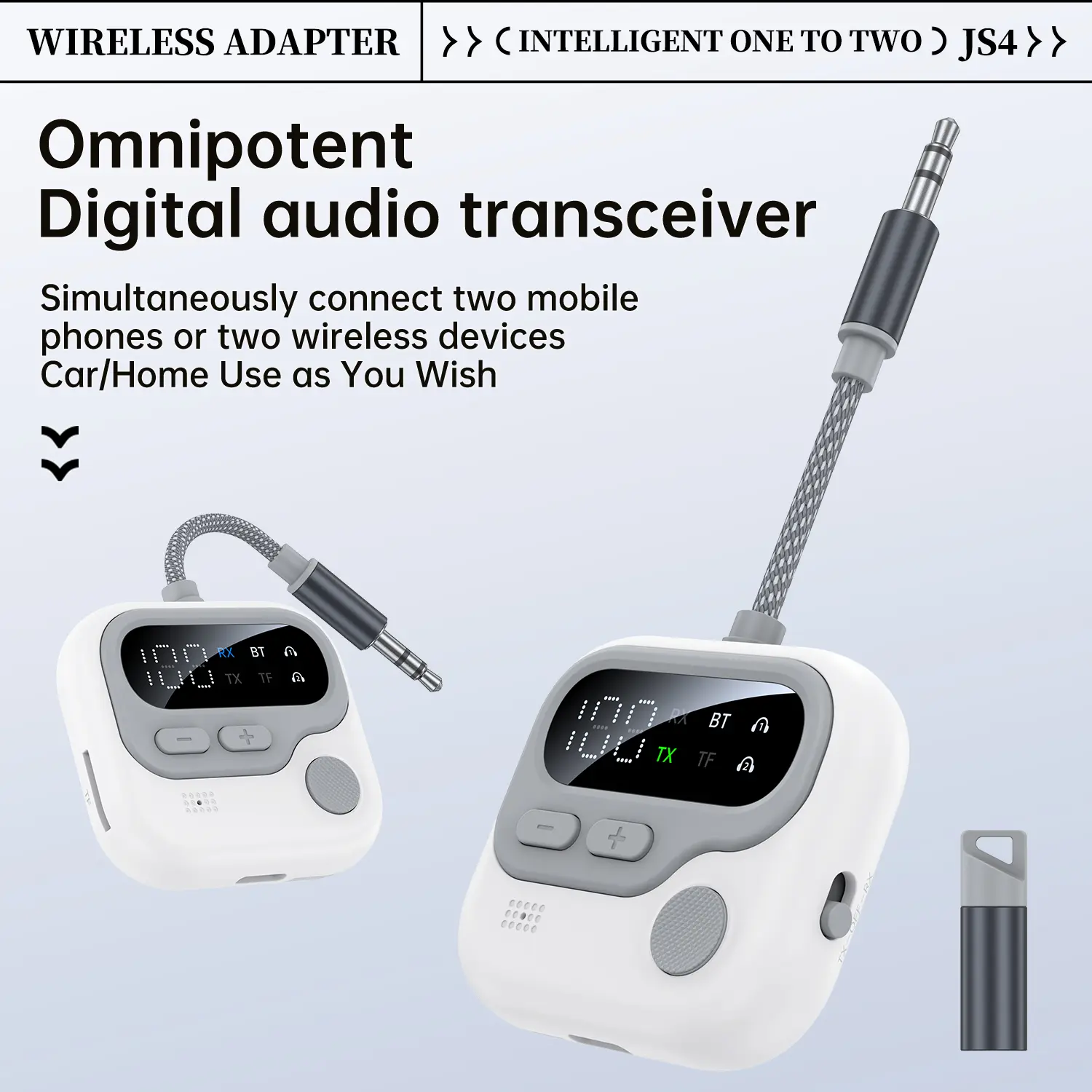 2 In 1 Multipoint Bluetooth 5.4 Audio Receiver Transmitter 3.5mm AUX TF Card HIFI Airplane Wireless Adapter With Mic LED Display