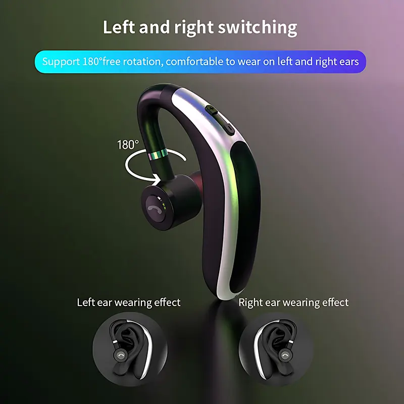 VAORLO Wireless Bluetooth Headset With HD MIC Earphone 180° Rotatio Left/Right Ear Universal For Business Sport Music Driver Car