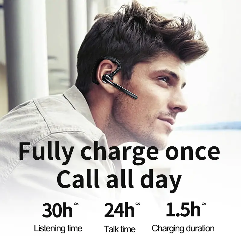 Ultra-long Standby Business Wireless Headset LED Display With MIC Noice Cancelling Left Right Ear Universal Bluetooth Earphone
