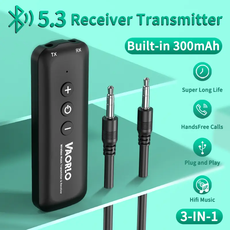 3 IN 1 Bluetooth 5.3 Audio Receiver Transmitter 3.5MM AUX USB Stereo Music Wireless Adapter With Mic For Car Kit TV PC Headphone