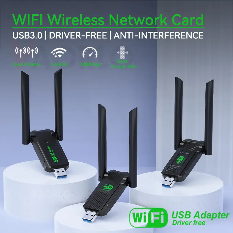 VAORLO Dual Band 1200Mbps WiFi USB Adapter 2.4G+5Ghz Wi-Fi Dongle Receiver USB3.0 High-Speed Wireless Network Card For PC/Laptop