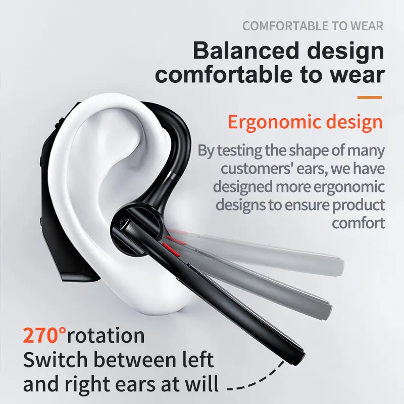 Ultra-long Standby Business Wireless Headset LED Display With MIC Noice Cancelling Left Right Ear Universal Bluetooth Earphone