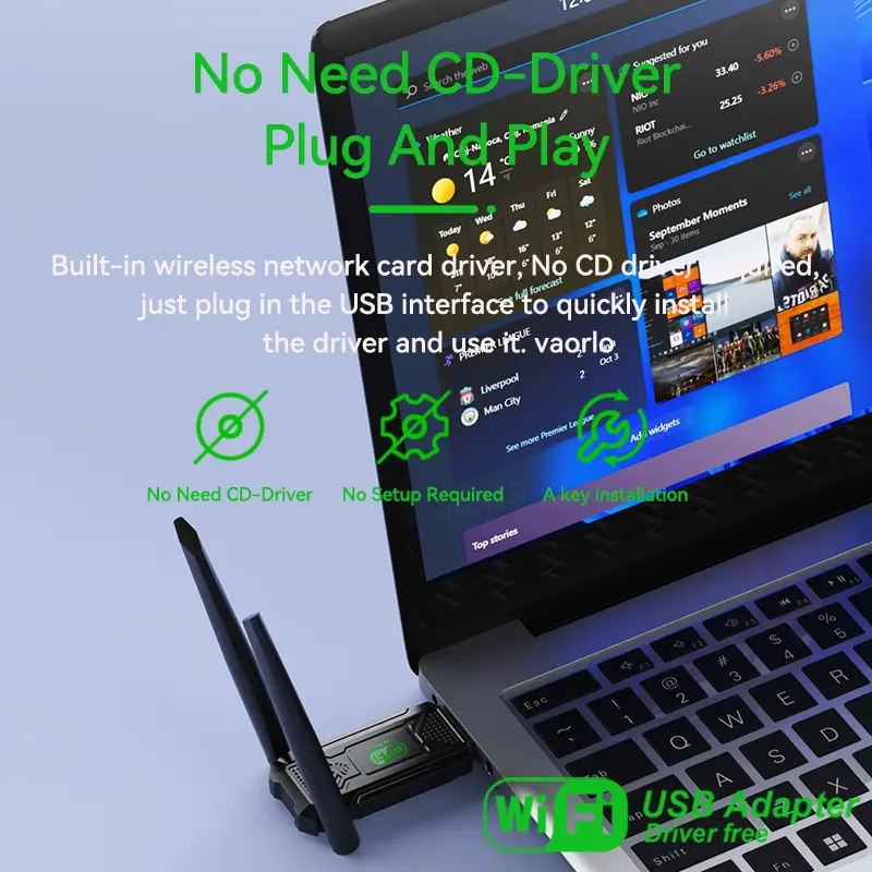 VAORLO Dual Band 1200Mbps WiFi USB Adapter 2.4G+5Ghz Wi-Fi Dongle Receiver USB3.0 High-Speed Wireless Network Card For PC/Laptop