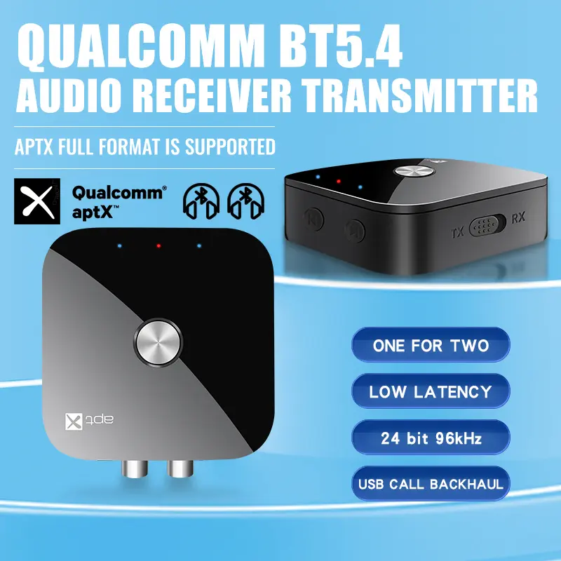 AptX-Adaptive/HD/LL Bluetooth 5.4 Audio Transmitter Receiver 3.5MM AUX Stereo RCA Music Wireless Adapter With MIC For Car TV PC
