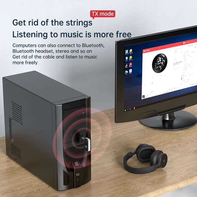 2 IN 1 Bluetooth 5.4 Audio Transmitter Receiver 3.5MM AUX HiFi Stereo Wireless Adapter With Mic For TV PC Car Airplane Speaker