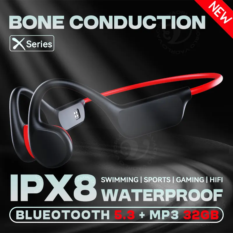 IPX8 Waterproof Bone Conduction Wireless Headphone Bluetooth 5.3+32GB RAM MP3 Player HIFI Music Sports Swimming Headset With Mic