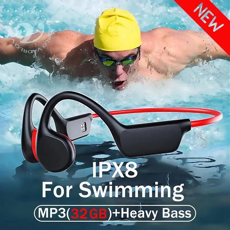 IPX8 Waterproof Bone Conduction Wireless Headphone Bluetooth 5.3+32GB RAM MP3 Player HIFI Music Sports Swimming Headset With Mic