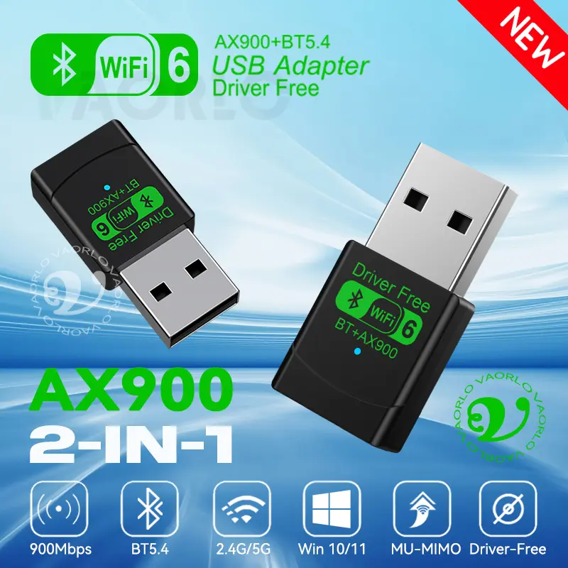AX900 WIFI6 USB Adapter 2 IN 1 Bluetooth 5.4 Dual Band 2.4G&5G 900Mbps WiFi 6 802.11AX Mini Wireless Card Receiver For WIN 10/11