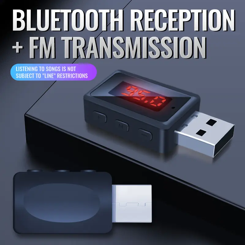 Car Bluetooth 5.3 Transmitter Receiver Handsfree Call Mini USB Power Car Kit Auto Stereo Wireless Audio Adapter For Car FM Radio