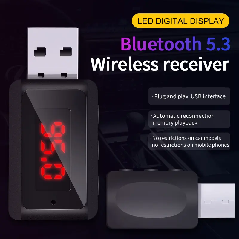 Car Bluetooth 5.3 Transmitter Receiver Handsfree Call Mini USB Power Car Kit Auto Stereo Wireless Audio Adapter For Car FM Radio